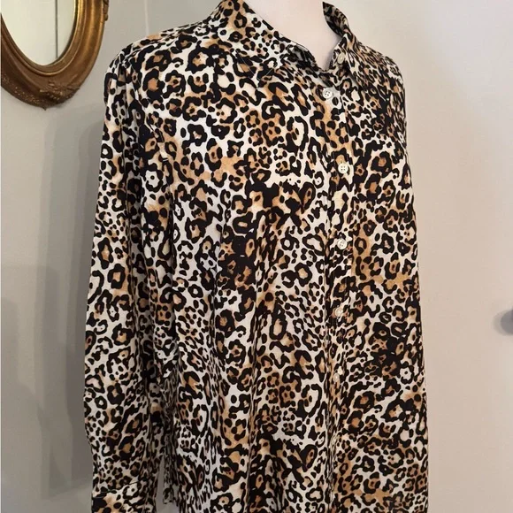 Talbots 3X Leopard Print Button-Up Shirt Casual Animal print Women’s - Picture 2 of 10
